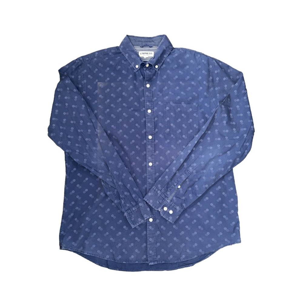 Men’s XL Express Soft Wash Blue Long Sleeve Shirt White Circle Details
